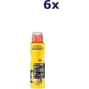 6x L'Oreal Men Anti-Transpirant Deo Spray Invincible Sport 150ml