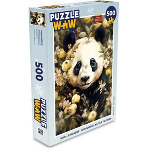 Puzzel Panda - Pandabeer - Wilde dieren - Natuur - Bloemen - Legpuzzel - Puzzel 500 stukjes