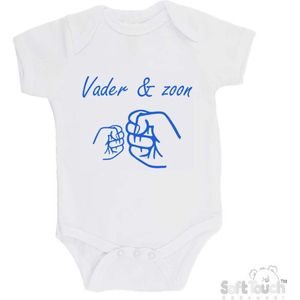 100% katoenen Romper ""Vader & zoon Boks"" Unisex Katoen Wit/blauw Maat 62/68 Vaderdag