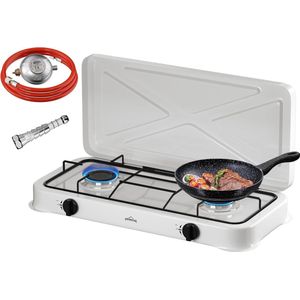 Soroh® - Homelux - Vrijstaande Gaskookplaat - Los Gasfornuis - Voor Thuis, Buiten of Camping - Kampeerkooktoestellen - 2-Pits - Wit