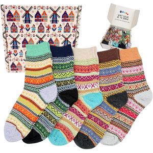 Tutti Footi - 5 Paar Retro Sokken style 'Nova' - Diverse Kleuren en Patronen - Dames sokken maat 36-39