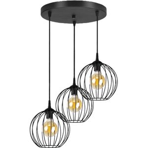 Hanglamp - Plafondlamp Industrieel Met 3 Glazen - Metalen Kappen Zwart Woonkamer/Eetkamer