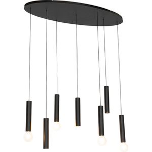 QAZQA tuba - Design Hanglamp voor boven de eettafel | in eetkamer - 4 lichts - L 120 cm - Zwart - Woonkamer | Slaapkamer | Keuken