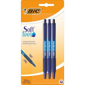 BIC Soft Feel Clic - Balpen - Blauw - 3 stuks - Medium punt 1 mm