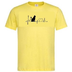 Grappig T-shirt - hartslag - heartbeat - poes - kat - kitten - kater - dierenliefde - dierenliefhebber - katten - poezen - maat S