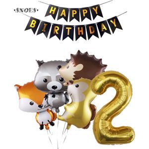 Snoes Ballonnen Plus nummer ballon 2 Jaar Set Bosdieren Pakket – Dieren Feestpakket Cijferballon 2 - Kinderverjaardag Versiering