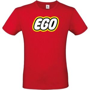 T- shirt rood met opdruk EGO maat S ( grappige Lego tekst zonder L ) van Shirtmakelaar