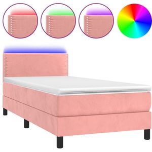vidaXL-Boxspring-met-matras-en-LED-fluweel-roze-90x190-cm