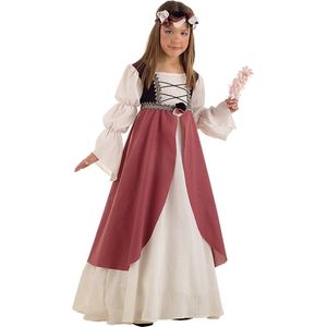 Limit - Middeleeuwen & Renaissance Kostuum - Burchtdame Middeleeuws Kasteel Carina - Meisje - Roze, Wit / Beige - Maat 110 - Carnavalskleding - Verkleedkleding