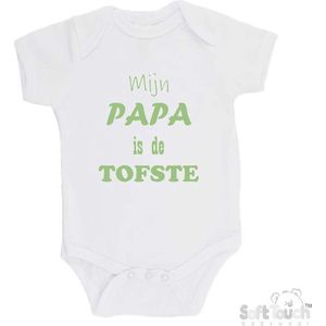 100% katoenen Romper ""Mijn Papa is de TOFSTE"" Vader Vaderdag Unisex Katoen Wit/sage green (saliegroen) 56/62
