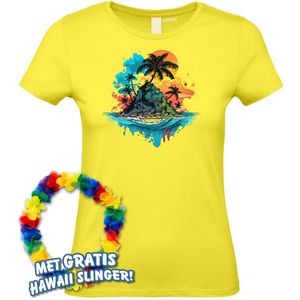 Dames t-shirt Palmboom Eiland | Toppers in Concert 2024 | Club Tropicana | Hawaii Shirt | Ibiza Kleding | Lichtgeel Dames | maat XXL