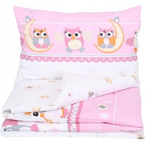 Baby dekbedovertrek 2 delig set -100% Katoen- Roze uil- 120x90 cm