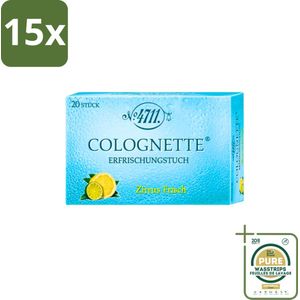 15 x 4711 - Verfrissingsdoekjes - Verfrissende Citroengeur - 20 Doekjes - Grootverpakking - 4711 Lemon Verfrissingsdoekjes - Verfrissingsdoekjes - Eau De Cologne Doekjes - Citroengeur - Verfrissende Doekjes