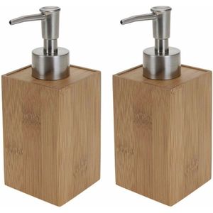 2x stuks navulbaar zeep pompjes bamboe 17 cm - zeep dispensers