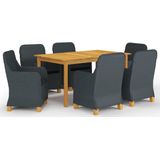 The Living Store Tuinset - tafel 150 x 90 x 74 cm - donkergrijs - stoel 62 x 65 x 92 cm - acaciahout - PE rattan - zwart kussen