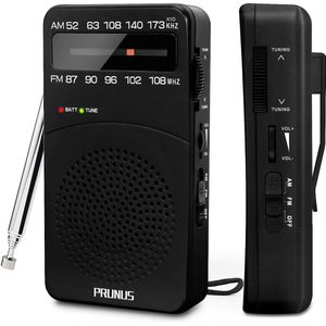 J-166 Transistor zakradio, AM FM kleine draagbare radio, op batterijen, met afstemlicht, klem aan de achterkant, uitstekende ontvangst voor binnen & buiten en noodgevallen by PRUNUS