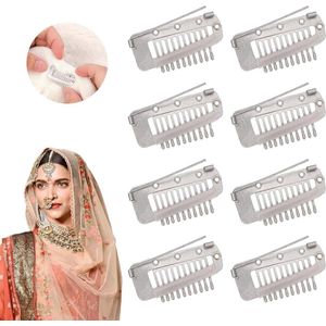 Allecto Plus - 8 Clips Veiligheidsspeld Haarverlenging Kam Tanden Snap Chunni Clips Vrouw - Zilver