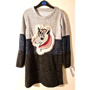 Meisjes Jurk Unicorn Grijs Blauw Zwart Maat 98/104