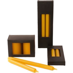 WinQ!-Set Kaarsen met 3 stuks verschillende verpakkingen kaarsen in de kleur Oker geel - Stompkaars 7x10 cm - dinerkaars 20 cm - dinerkaars 29 cm