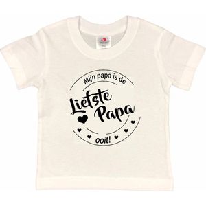 T-shirt Kinderen ""Mijn papa is de liefste papa ooit!"" Vaderdag | korte mouw | Wit/zwart | maat 122/128