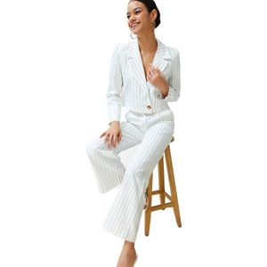 Trendyol Stone Regular Cropped Geweven Gestreept Blazerjack Twoss23Bc00029