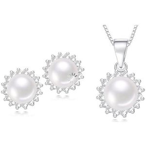 N3 Collecties 925 zilveren sieraden natuurlijke parel hanger ketting vrouwen / bloem oorknopjes