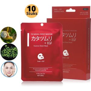 Mitomo Slakkenslijm & EGF Essence Gezichtsmasker - Vermindert Stress Rimpels en Huidveroudering - Face Mask - Gezichtsverzorging Masker - 10 x 25 ml