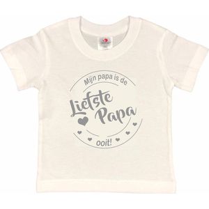 T-shirt Kinderen ""Mijn papa is de liefste papa ooit!"" Vaderdag | korte mouw | Wit/grijs | maat 86/92 (XXS)