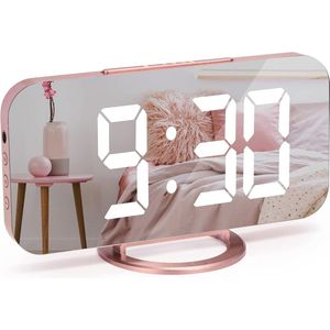 Digitale wekker met snooze functie en spiegel-display - 6,5 inch tafelklok voor slaapkamer en kantoor