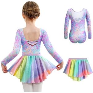Balletkleding voor meisjes van katoen met blote rug en chiffon rok, dansjurk, lange mouwen, tutu 2-10 jaar