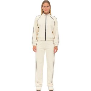 Trendy Trainingspak Dames - Joggingspak - Broek en Vest - Wit - Beige - Mode