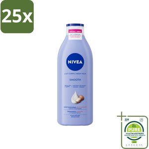 25 x Nivea - Smooth Body Milk - Sheaboter - 72 uur Hydratatie - Voor Droge Huid - 400 ml - Grootverpakking - NIVEA Bodylotion - Bodymelk Droge Huid - Hydratatie - Sheaboter - Hyaluronzuur