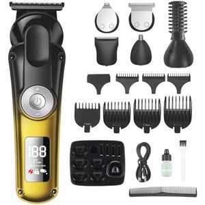 Professionele 6-in-1 Tondeuse voor Mannen - Waterdicht met LED-display en Draadloze Oplaadfunctie