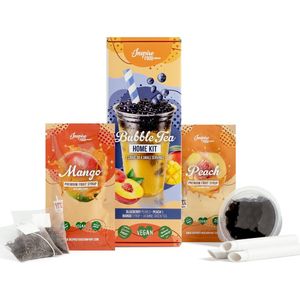 INSPIRE FOOD Bubble Tea-Set - Blauwe Bes Boba 100g, Perziksiroop 30ml, Mangosiroop 30ml, 4x Rietjes + 2x Jasmijnthee | 100% vegan, glutenvrij, zonder kunstmatige kleurstoffen