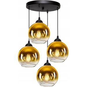 Hanglamp Industrieel voor Woonkamer, Eetkamer - Verstelbaar max. 70cm - 4-Lichts - E27 tot 60 W - Goud Glas
