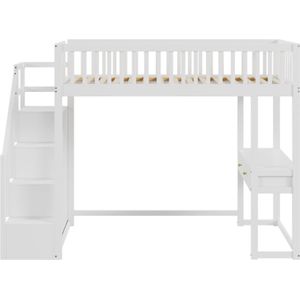 Gotagee Hoogslaper 90x200 met multifunctionele tafel, veilige opbergtrap, voor kinderen en tieners Wit