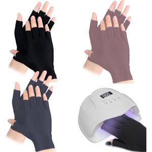 TRANKIELO® - UV-Afsluitende Handschoenen voor Dames – Set van 3: Zwart, Grijs en Paars – Bescherming tegen UV-Stralen voor Nagellampen, Sporten en Tuinieren