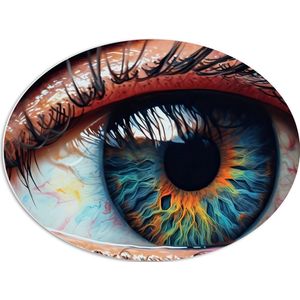 PVC Schuimplaat Ovaal - Oog - Wimpers - Pupil - Mens - Kleuren - 68x51 cm Foto op Ovaal (Met Ophangsysteem)