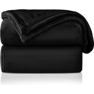 Knuffeldeken, wollig, zachte en warme fleecedeken voor bed, bank, deken als bankdeken, woondeken, 150 x 200 cm, zwart
