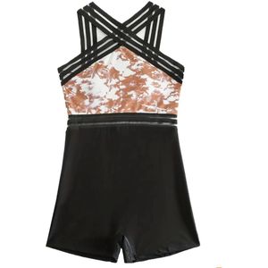 Sexy elegant corrigerende badpak suit met pijpjes een geheel maat S zwart lichtbruin wit model CC202410