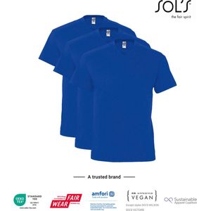 3 Pack SOLS V-hals, Heren T-Shirt 100% katoen V-hals, Konings Blauw, Maat S