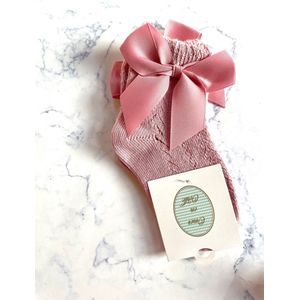 Omer en Odille - zomersokken - opengewerkte enkelsokken met strik - oud roze - 6-12 maanden