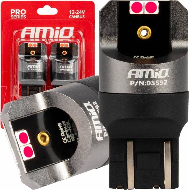 AMiO - LED CANBUS PRO T20 7443 - Rood - 2 Stuks - 12/24V