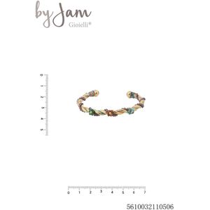ByJam - Armband met Bloemen - Roestvrij Staal en Hypoallergeen - Paars, Bruin, Groen en Goud - Diameter 6 cm