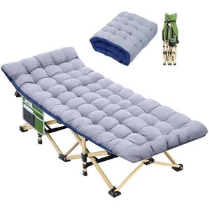 Veldbed met matras - opklapbed - breedte 71 cm - draagvermogen 204 kg - logeerbed - campingbed - veldbed met opbergtas voor volwassenen - outdoor - indoor - tuin - camping - reizen - Kleur: groen en grijs.