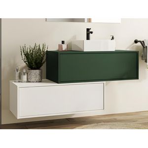 Hangend badkamermeubel groen en wit met enkele wastafel en twee laden - 94 cm - TEANA II L 94 cm x H 32 cm x D 47 cm