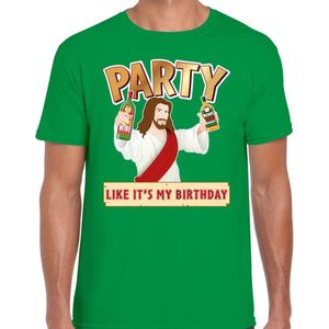 Fout kerst t-shirt groen - party Jezus - Party like its my birthday voor heren - kerstkleding / christmas outfit XL