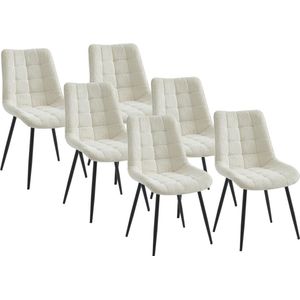 Set van 6 gewatteerde stoelen van boucléstof en zwart metaal - Wit - OLLUA L 49.5 cm x H 87 cm x D 60 cm