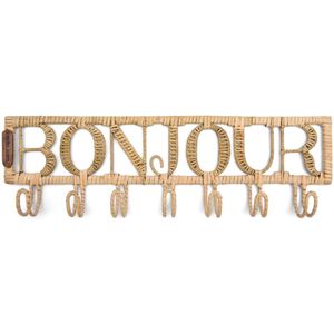Riviera Maison Wandkapstok met tekst Bruin - Bonjour Kapstok - Rattan - (LxBxH) 50x5x15