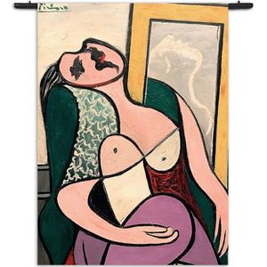 Velours Wandkleed Picasso Meisje kijkend naar een spiegel 1932 Rechthoek Verticaal XL (210 X 150 CM) - Wandkleden - Met roedes